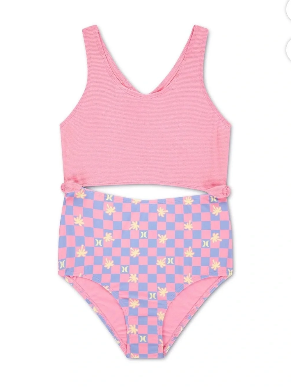 Hurley Pink Racerback Swim Top with Lavender Floral High-Waist Bottoms